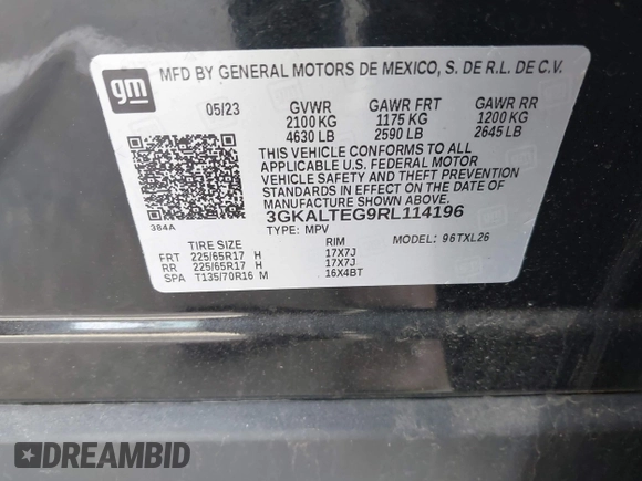 2024 GMC Terrain SLE z VIN 3GKALTEG9RL114196, wystawiony jako IAAI lot #42116149 z przebiegiem 17 048 mil mil oraz . Historia ofert i sprzedaży dostępna na DreamBid. Obrazek 9.