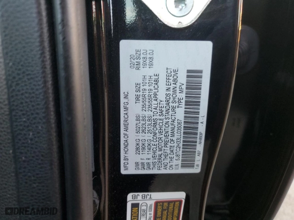 2020 Acura RDX with VIN 5J8TC2H33LL035067, listed as a Copart auction lot 88700665 with 0 mi miles and Salvage Title. Bid and sale history available at carsss.com. Image 12.