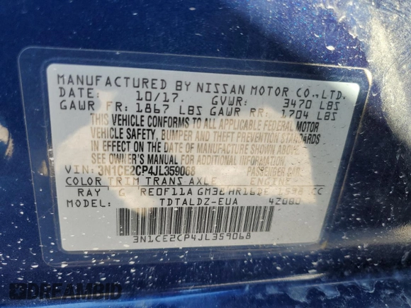 2018 Nissan Note SV z VIN 3N1CE2CP4JL359068, wystawiony jako Copart lot #60338475 z przebiegiem 75 799 mil mil oraz Nie do naprawy • Non repairable. Historia ofert i sprzedaży dostępna na DreamBid. Obrazek 12.