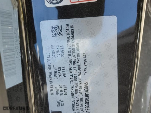 2018 Chevrolet Camaro 1LT with VIN 1G1FB3DS6J0143045, listed as a Copart auction lot 60031044 with 89,633 mi miles and Salvage Title. Bid and sale history available at carsss.com. Image 12.