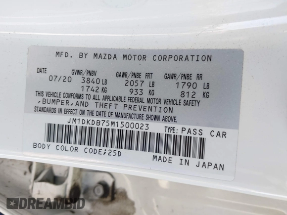 2021 Mazda CX-3 Sport with VIN JM1DKDB75M1500023, listed as a IAAI auction lot 41461424 with 65,162 mi miles. Bid and sale history available at carsss.com. Image 9.
