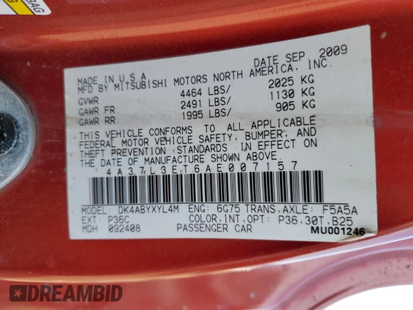 2010 Mitsubishi Eclipse GT with VIN 4A37L3ET6AE007157, listed as a Copart auction lot 81844474 with 153,391 mi miles and Salvage Title. Bid and sale history available at DreamBid. Image 14.