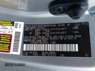 2022 Toyota Sienna XLE with VIN 5TDYRKEC1NS125049, listed as a IAAI auction lot 41984671 with 40,705 mi miles and . Bid and sale history available at DreamBid. Image 9.