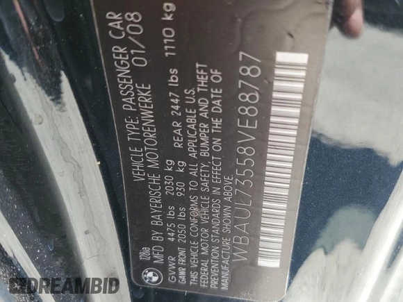 2008 BMW 1 Series 128i with VIN WBAUL73558VE88787, listed as a Copart auction lot 64285035 with 267,985 mi miles and Clean title. Bid and sale history available at DreamBid. Image 12.