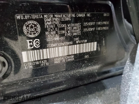 2023 Toyota RAV4 Hybrid XLE Premium with VIN 2T3BWRFV2PW179890, listed as a Copart auction lot 85970954 with 43,153 mi miles and Salvage title. Bid and sale history available at DreamBid. Image 14.