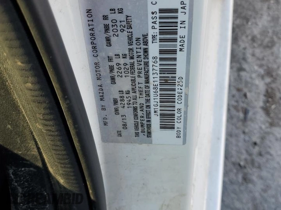 2014 Mazda 6 i Sport with VIN JM1GJ1U68E1137768, listed as a Copart auction lot 52803285 with 159,530 mi miles and Salvage Title. Bid and sale history available at DreamBid. Image 14.