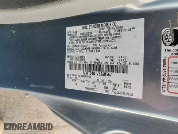 2007 Ford Mustang Deluxe with VIN 1ZVFT84N175260567, listed as a Copart auction lot 50029185 with 99,098 mi miles and Salvage title. Bid and sale history available at DreamBid. Image 12.