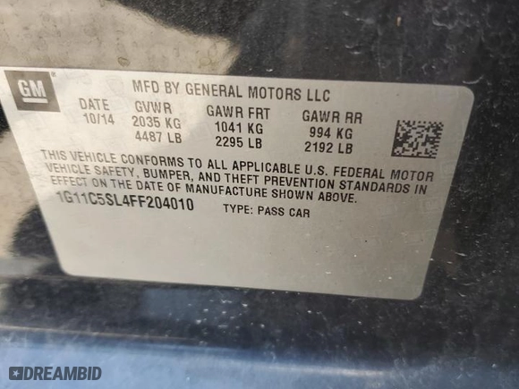 2015 Chevrolet Malibu LT with VIN 1G11C5SL4FF204010, listed as a Copart auction lot 53516775 with 141,477 mi miles and Salvage Title. Bid and sale history available at carsss.com. Image 12.