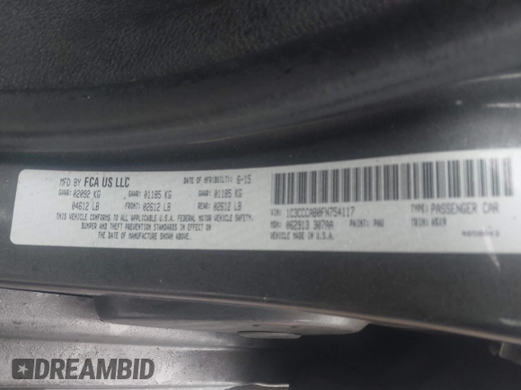 2015 Chrysler 200 Limited with VIN 1C3CCCAB0FN754117, listed as a IAAI auction lot 41521341 with 1 mi miles. Bid and sale history available at carsss.com. Image 9.