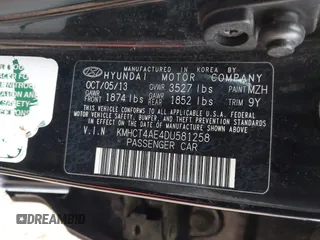 2013 Hyundai Accent GLS with VIN KMHCT4AE4DU581258, listed as a IAAI auction lot 42084764 with 186,355 mi miles. Bid and sale history available at carsss.com. Image 9.