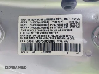 2005 Honda Element EX with VIN 5J6YH28675L033996, listed as a IAAI auction lot 41475303 with 225,282 mi miles and . Bid and sale history available at DreamBid. Image 9.
