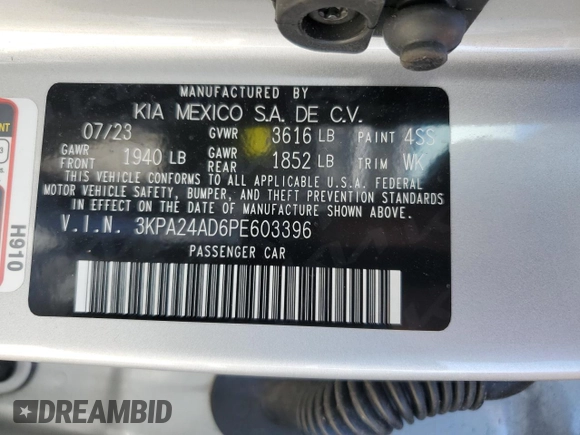 2023 Kia Rio LX with VIN 3KPA24AD6PE603396, listed as a Copart auction lot 47253685 with 5,978 mi miles and Salvage Title. Bid and sale history available at carsss.com. Image 13.