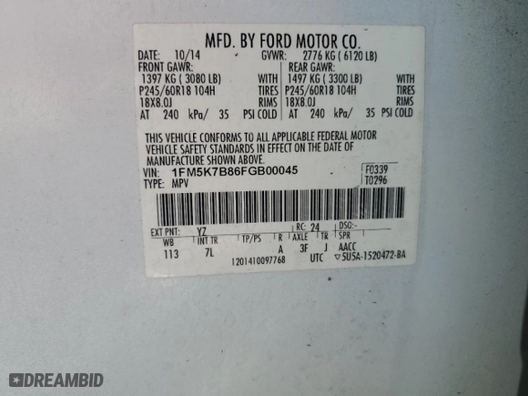 2015 Ford Explorer with VIN 1FM5K7B86FGB00045, listed as a Copart auction lot 43376765 with 233,927 mi miles and Salvage Title. Bid and sale history available at carsss.com. Image 13.