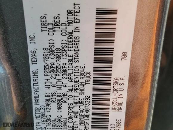2014 Toyota Tundra 2WD Truck SR with VIN 5TFRM5F10EX073392, listed as a Copart auction lot 51349545 with 111,927 mi miles and Salvage Title. Bid and sale history available at carsss.com. Image 14.
