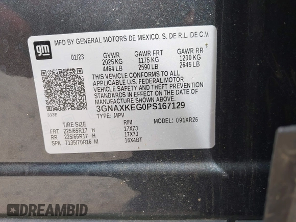 2023 Chevrolet Equinox LT z VIN 3GNAXKEG0PS167129, wystawiony jako IAAI lot #42254456 z przebiegiem 55 019 mil mil oraz . Historia ofert i sprzedaży dostępna na DreamBid. Obrazek 9.