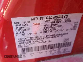 2008 Ford F-350 XL with VIN 1FTWW31R28EA71724, listed as a Copart auction lot 84911644 with Not provided miles and Salvage title. Bid and sale history available at DreamBid. Image 12.
