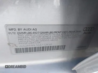 2012 Audi A4 Premium Plus with VIN WAUFFAFL1CA112432, listed as a IAAI auction lot 42452587 with 103,234 mi miles and . Bid and sale history available at DreamBid. Image 9.