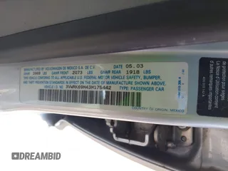 2003 Volkswagen Jetta GL с VIN 3VWRK69M43M175442, выставлен на аукционе IAAI как лот 42106581 с пробегом 107 000 миль миль и . История ставок и продаж доступна на DreamBid. Изображение 9.