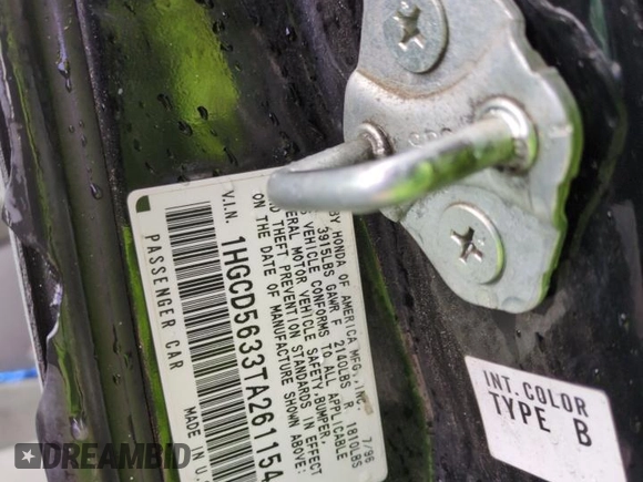 1996 Honda Accord LX with VIN 1HGCD5633TA261154, listed as a Copart auction lot 46346655 with 262,090 mi miles and Salvage Title. Bid and sale history available at DreamBid. Image 12.