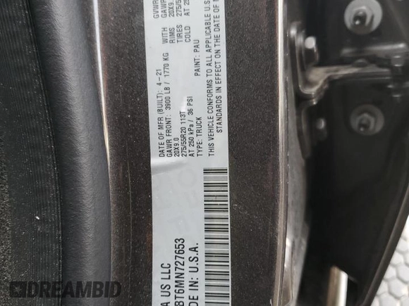 2021 Ram 1500 Big Horn with VIN 1C6SRFBT6MN727653, listed as a Copart auction lot 46327465 with 91,220 mi miles and Salvage Title. Bid and sale history available at carsss.com. Image 12.