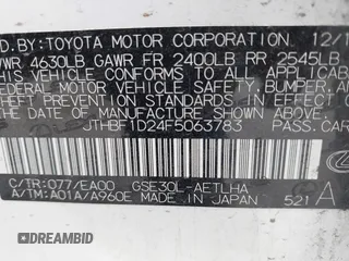2015 Lexus IS 250 with VIN JTHBF1D24F5063783, listed as a IAAI auction lot 42496702 with 145,668 mi miles and . Bid and sale history available at DreamBid. Image 9.