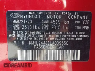 2020 Hyundai Sonata Hybrid Blue with VIN KMHL24JJ1LA009550, listed as a IAAI auction lot 41265226 with 85,347 mi miles. Bid and sale history available at carsss.com. Image 9.