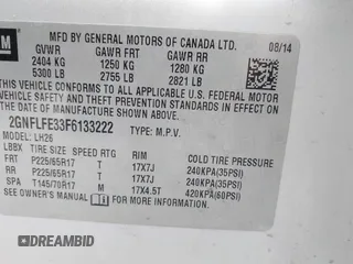 2015 Chevrolet Equinox LT z VIN 2GNFLFE33F6133222, wystawiony jako IAAI lot #42081088 z przebiegiem 121 840 mil mil oraz . Historia ofert i sprzedaży dostępna na DreamBid. Obrazek 9.