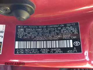 2012 Toyota Prius One z VIN JTDKN3DU1C1507660, wystawiony jako IAAI lot #41728866 z przebiegiem 159 284 mil mil oraz . Historia ofert i sprzedaży dostępna na DreamBid. Obrazek 9.