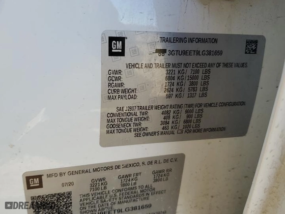 2020 GMC Sierra 1500 AT4 with VIN 3GTU9EET9LG381659, listed as a Copart auction lot 48115795 with 46,825 mi miles and Salvage Title. Bid and sale history available at carsss.com. Image 13.