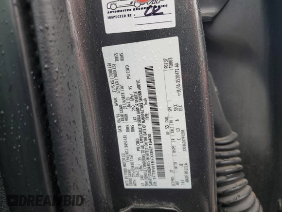 2016 Ford F-150 XLT with VIN 1FTEW1EFXGKF18400, listed as a Copart auction lot 55776805 with 128,771 mi miles and Salvage title. Bid and sale history available at DreamBid. Image 12.