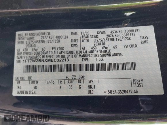 2021 Ford F-250 XL z VIN 1FT7W2BNXMEC32213, wystawiony jako IAAI lot #41818792 z przebiegiem 89 135 mil mil oraz . Historia ofert i sprzedaży dostępna na DreamBid. Obrazek 9.