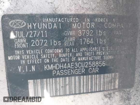 2012 Hyundai Elantra GLS с VIN KMHDH4AE3CU258856, выставлен на аукционе IAAI как лот 41803127 с пробегом 163 304 миль миль и . История ставок и продаж доступна на DreamBid. Изображение 9.