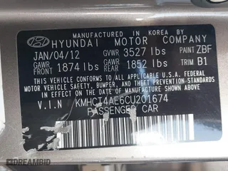 2012 Hyundai Accent GLS with VIN KMHCT4AE6CU201674, listed as a IAAI auction lot 40781309 with 90,356 mi miles. Bid and sale history available at carsss.com. Image 9.