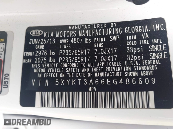 2014 Kia Sorento LX with VIN 5XYKT3A66EG486609, listed as a IAAI auction lot 42040281 with Not Provided miles and . Bid and sale history available at DreamBid. Image 9.