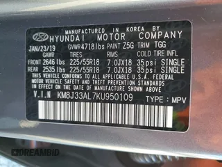2019 Hyundai Tucson Sport with VIN KM8J33AL7KU950109, listed as a Copart auction lot 86636104 with 53,369 mi miles and Salvage Title. Bid and sale history available at carsss.com. Image 16.