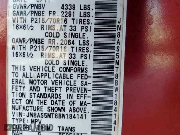 2011 Nissan Rogue SV with VIN JN8AS5MT8BW184141, listed as a Copart auction lot 50562745 with 199,867 mi miles and Salvage Title. Bid and sale history available at carsss.com. Image 12.