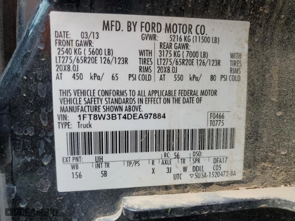 2013 Ford Super Duty F-350 SRW Platinum with VIN 1FT8W3BT4DEA97884, listed as a Copart auction lot 52749014 with NaN miles and Salvage Title. Bid and sale history available at carsss.com. Image 12.