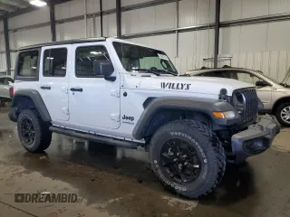 2022 Jeep Wrangler Unlimited Willys with VIN 1C4HJXDM7NW244562, listed as a Copart auction lot 79667744 with 47,157 mi miles and Salvage Title. Bid and sale history available at DreamBid. Image 4.