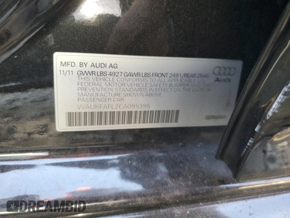 2012 Audi A4 Prestige с VIN WAUKFAFL2CA095395, выставлен на аукционе Copart как лот 78609894 с пробегом Не указан миль и Списание • Salvage title. История ставок и продаж доступна на DreamBid. Изображение 15.