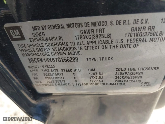 2007 Chevrolet Silverado 1500 Classic Work Truck with VIN 3GCEK14X67G256288, listed as a IAAI auction lot 41782131 with 1 mi miles. Bid and sale history available at carsss.com. Image 9.