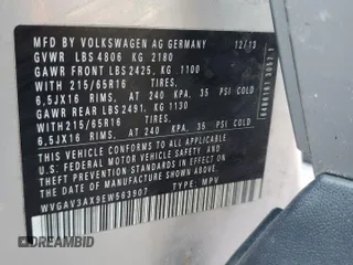 2014 Volkswagen Tiguan SE z VIN WVGAV3AX9EW563907, wystawiony jako Copart lot #45157495 z przebiegiem 100 174 mil mil oraz Szkoda całkowita • Salvage title. Historia ofert i sprzedaży dostępna na DreamBid. Obrazek 13.