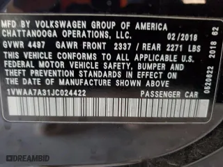 2018 Volkswagen Passat 2.0T S with VIN 1VWAA7A31JC024422, listed as a Copart auction lot 52617095 with 101,834 mi miles and Salvage Title. Bid and sale history available at carsss.com. Image 12.