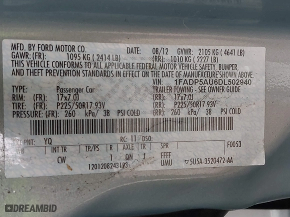2013 Ford C-Max Hybrid SE with VIN 1FADP5AU6DL502940, listed as a IAAI auction lot 41918326 with 92,263 mi miles. Bid and sale history available at carsss.com. Image 9.
