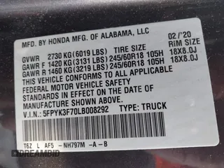 2020 Honda Ridgeline RTL-E with VIN 5FPYK3F70LB008292, listed as a IAAI auction lot 41357744 with 81,961 mi miles and . Bid and sale history available at DreamBid. Image 9.
