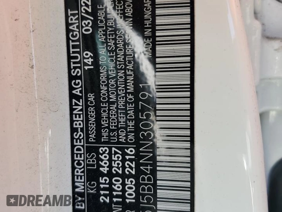 2022 Mercedes-Benz CLA 35 AMG with VIN W1K5J5BB4NN305791, listed as a Copart auction lot 88765115 with 38,844 mi miles and Salvage Title. Bid and sale history available at DreamBid. Image 12.