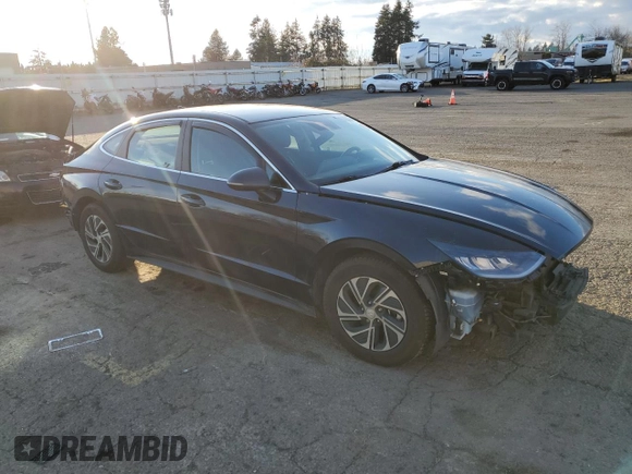 2022 Hyundai Sonata Hybrid Blue with VIN KMHL24JJ8NA040815, listed as a Copart auction lot 44653955 with 92,090 mi miles and Salvage Title. Bid and sale history available at carsss.com. Image 4.