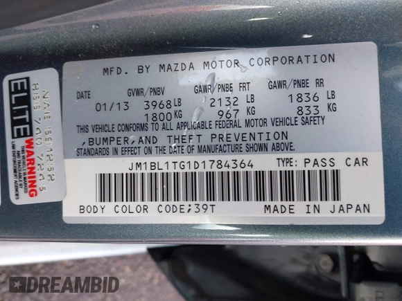 2013 Mazda 3 i SV with VIN JM1BL1TG1D1784364, listed as a IAAI auction lot 41903072 with 45,818 mi miles. Bid and sale history available at carsss.com. Image 9.