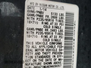 2014 Nissan Murano LE with VIN JN8AZ1MU4EW409057, listed as a Copart auction lot 45227415 with 128,579 mi miles and Salvage Title. Bid and sale history available at carsss.com. Image 14.