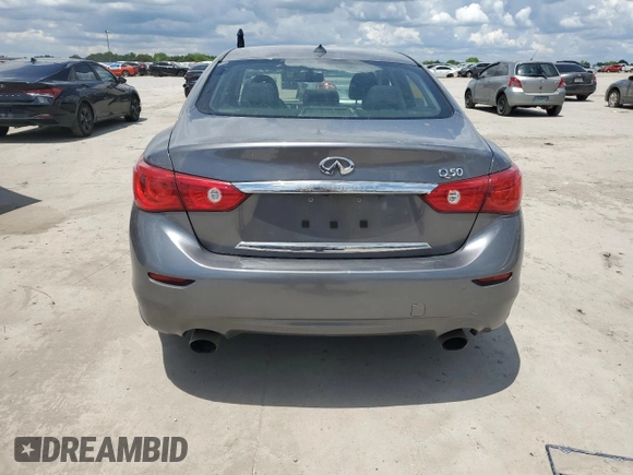 2014 Infiniti Q50 with VIN JN1BV7AP4EM686822, listed as a Copart auction lot 56568735 with 96,133 mi miles and Salvage title. Bid and sale history available at DreamBid. Image 6.