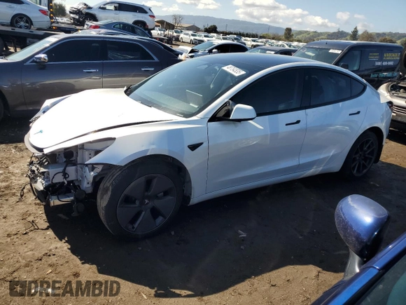 2023 Tesla Model 3 with VIN 5YJ3E1EA9PF558527, listed as a Copart auction lot 48754535 with 21,801 mi miles and Salvage Title. Bid and sale history available at DreamBid. Image 1.